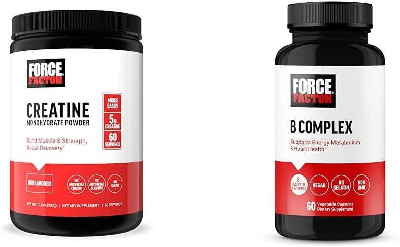 Power Factor Creatine Powder 60 Σερβίρει και Vitamin B Complex 60 Κάψουλες Δέσμη για μυϊκή αύξηση, δύναμη, ενέργεια, και ταχύτερη ανάκτηση