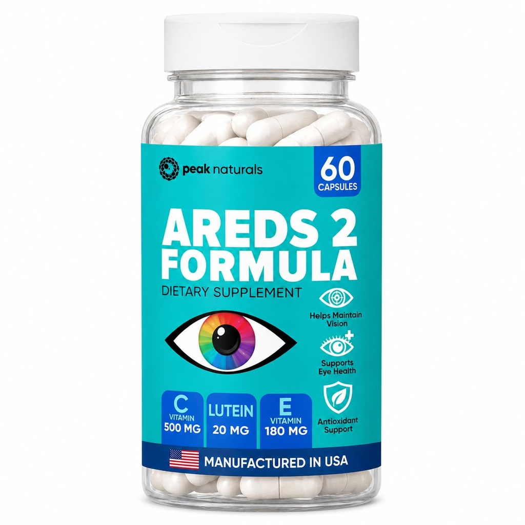 AREDS 2 Eye Vitamins - Eye Health Supplements with Zinc, Lutein & Zeaxanthin, Blue Light Protection, Daily Vision Support for Adults, Supports Macular Pigment, 60 Capsules