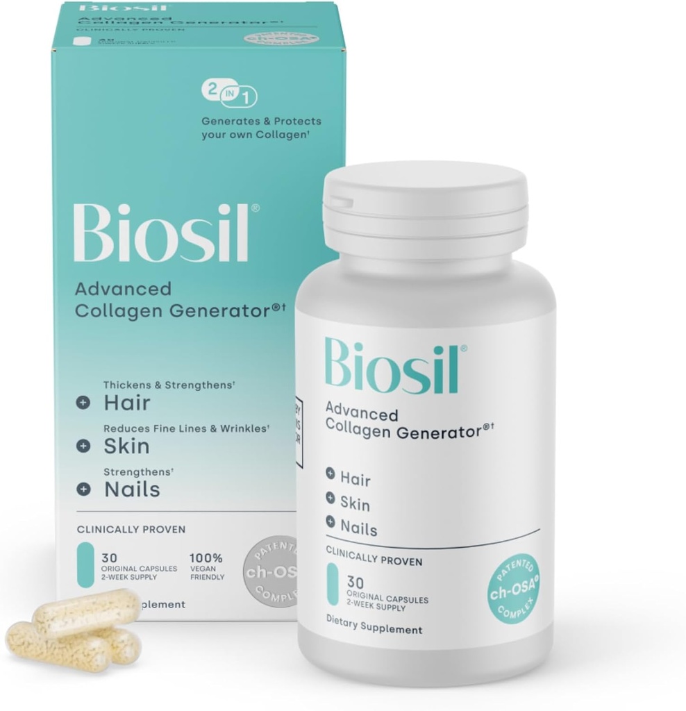 Biosil Collagen Booster Supplement - 30 Original Capsals - Πατενταρισμένο ch-OSA Activator για το δέρμα, τα μαλλιά, τα νύχια και τις αρθρώσεις - Υποστηρίζει τη φυσική παραγωγή - 15-Day Supply