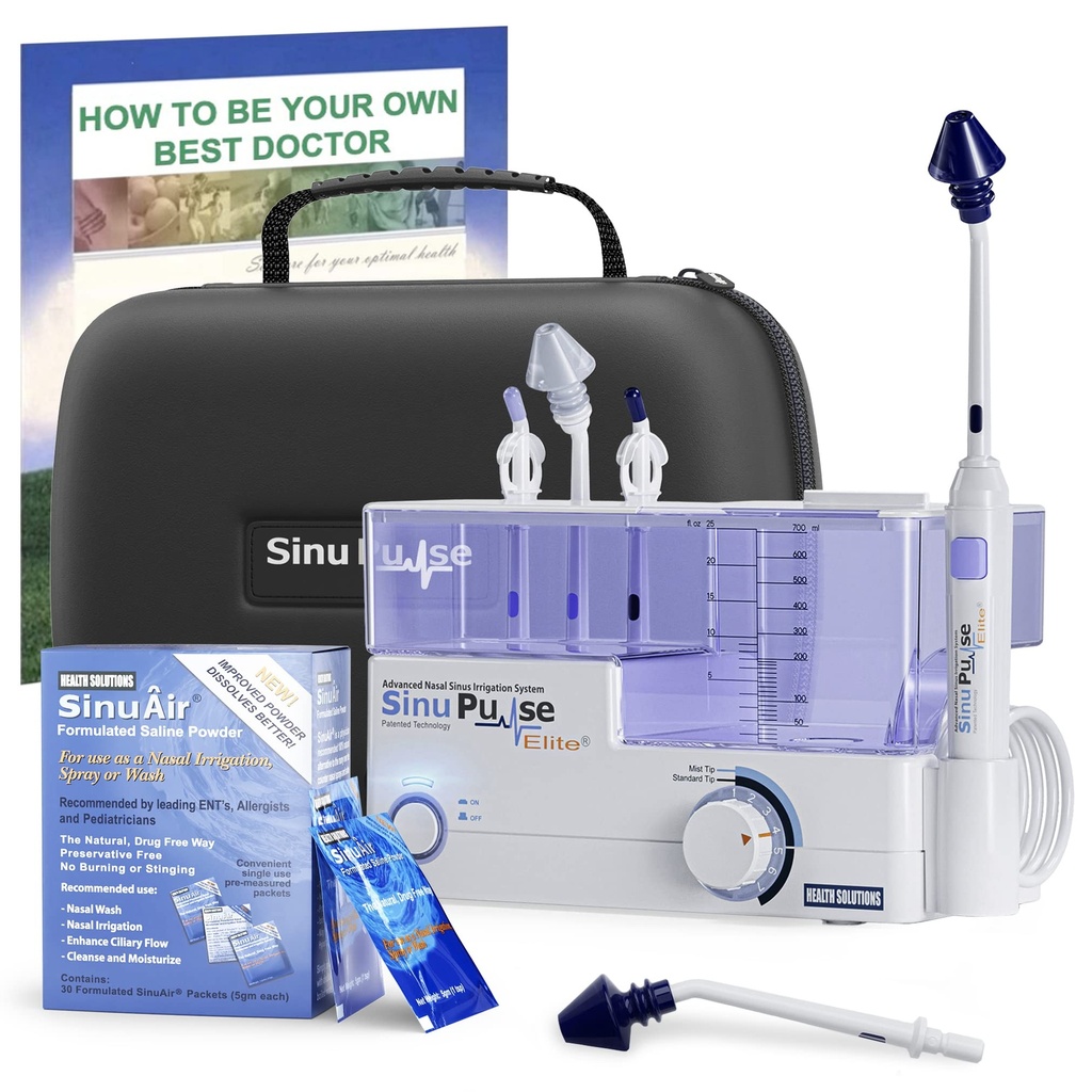 SinuPulse Elite Advanced Nasal Irrigation System, Pulsating Sinus Rinse Machine with 60 SinuAir Packets, Bonus Sinus Irrigator Tip, Travel Case, & Sinus Care eBook by Dr. Robert S. Ivker