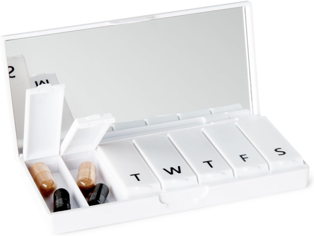 PORT X POLISH Designer Weekly Pill Box Organizer (Single 1X Daily, Crisp White) 