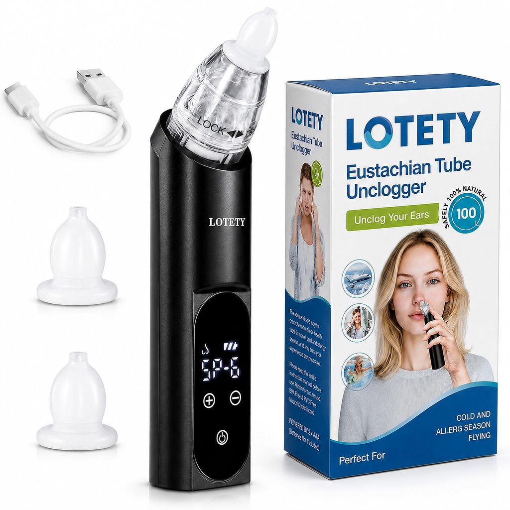 Eustachian Tube Unclogger - Ear Pressure Relief Device for Flying & Diving, Unblock Eustachian Tube & Balancing Ear Pressure to Relieve Tinnitus and Earache, Adjustable Airflow, Rechargeable, Portable