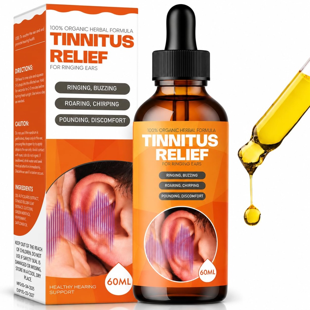 Tinnitus Relief Drops for Ringing Ears – Natural Tinnitus Relief | Reduce Buzzing/Clicking Noise & Relieve Ringing Ears | Support Hearing Health | Bottle of 60ml