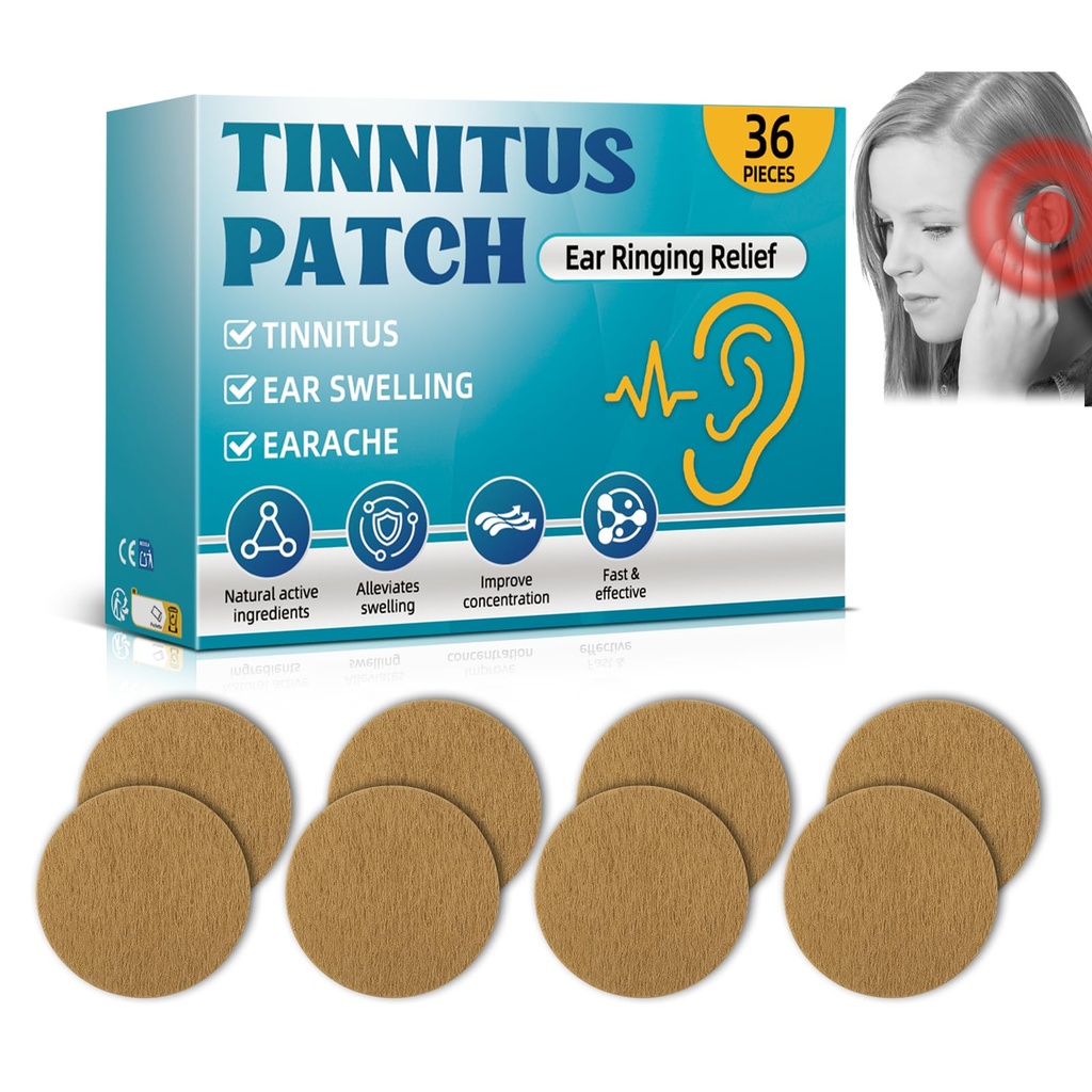 Tinnitus Relief for Ringing Ears (36Pcs) - Natural Herbal Tinnitus Relief Patches, Portable Tinnitus Patch, Gentle and Effective Ear Tinnitus Relief, Improve Focus and Ear Discomfort