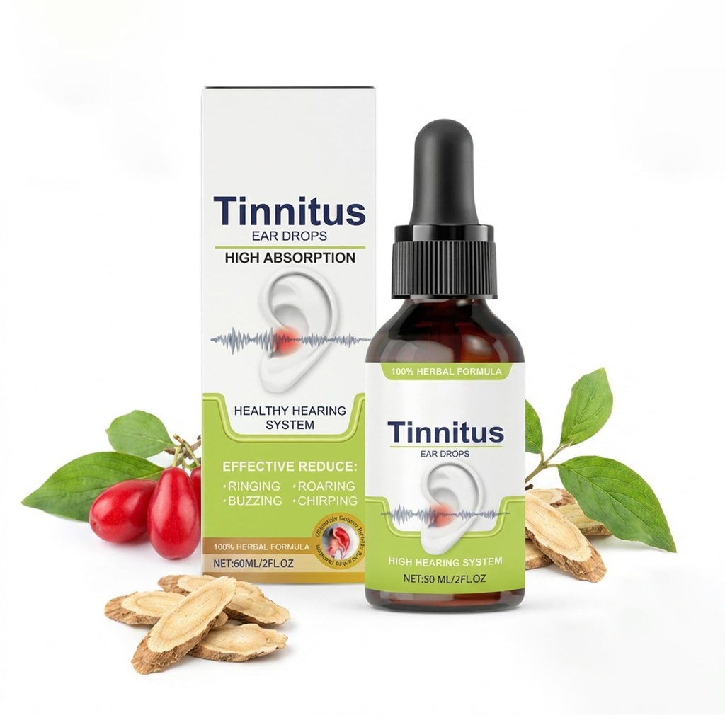 Tinnitus Relief for Ringing Ears, Natural Ear Ringing Relief Drops for Buzzing & Clicking - Herbal Ear Care Treatment to Soothe Ear Ache & Itching - Improves Hearing Comfort, 2 Fl Oz (60ml)