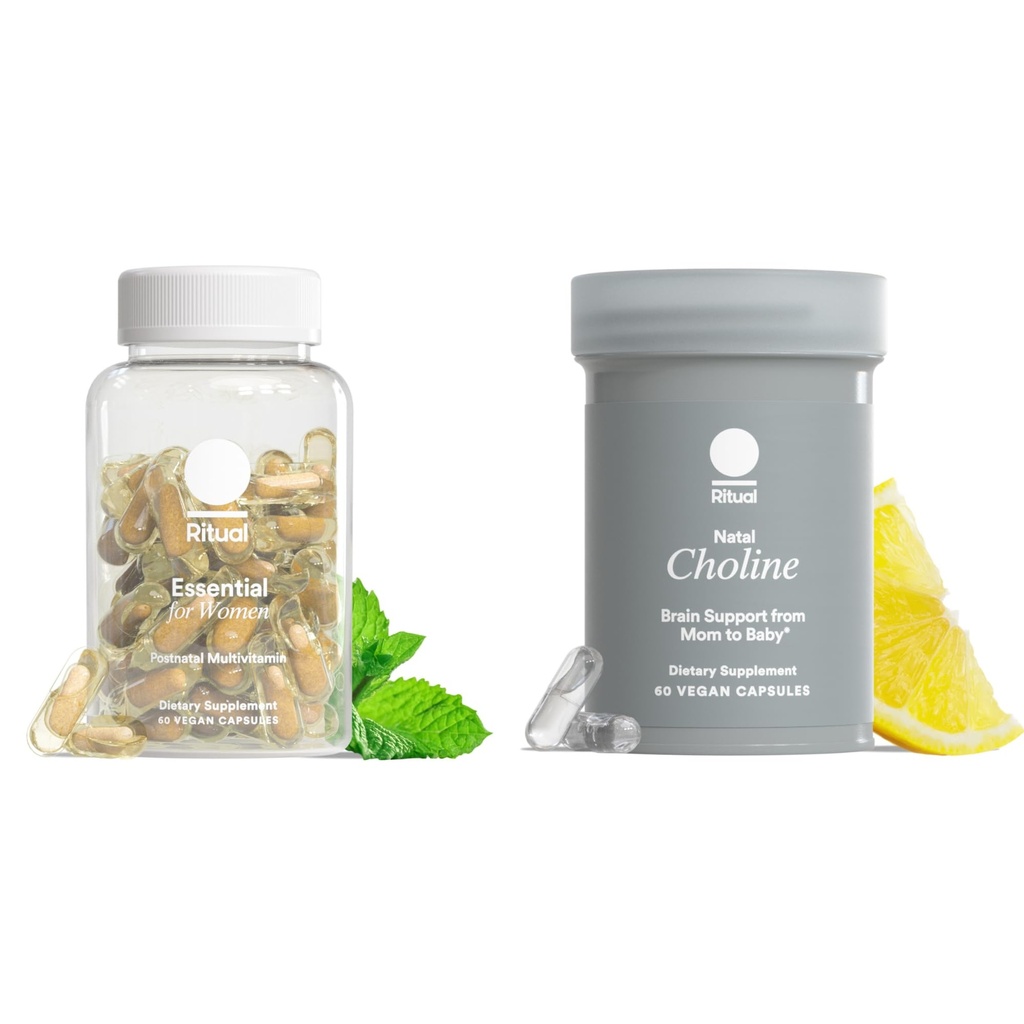 Ritual Mom-to-Baby Set with Prenatal Vitamins and Natal Choline Supplements, Supports Pregnancy, Baby's Cognitive Function, Fetal Brain Development, 30 Day Supply