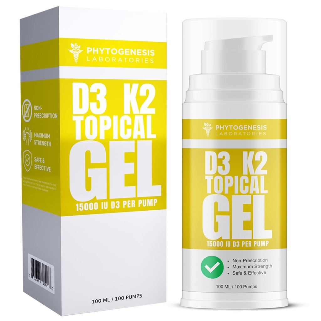 Βιταμίνη D3 K2 Μέγιστη Δύναμη Topical Gel - 15000+ IU ανά αντλία - Ηλιαχτίδα Βιταμίνη - Υποστηρίζει την υγεία των οστών και των αρθρώσεων, ανοσοποιητική υποστήριξη - Ένα μήνα προσφοράς