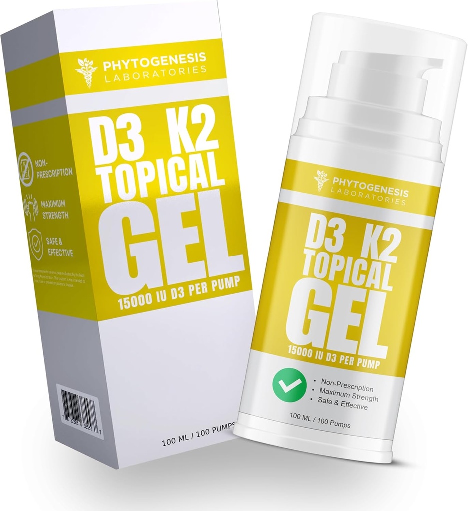 Βιταμίνη D3 K2 Μέγιστη Δύναμη Topical Gel - 15000+ IU ανά αντλία - Ηλιαχτίδα Βιταμίνη - Υποστηρίζει την υγεία των οστών και των αρθρώσεων, ανοσοποιητική υποστήριξη - Ένα μήνα προσφοράς