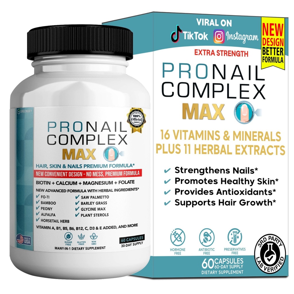 ProNail Complex Max Hair, Skin & Nails Premium Supplement with Biotin & Herbal Blend, 60 Capsules, 30 Day Supply (1)