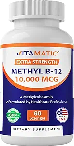 Vitamatic Methyl B12 (Methylcobalamin) 10,000 mcg – 60 Lozenges – Superior Source of Vitamin B12 for Energy & Nerve Health