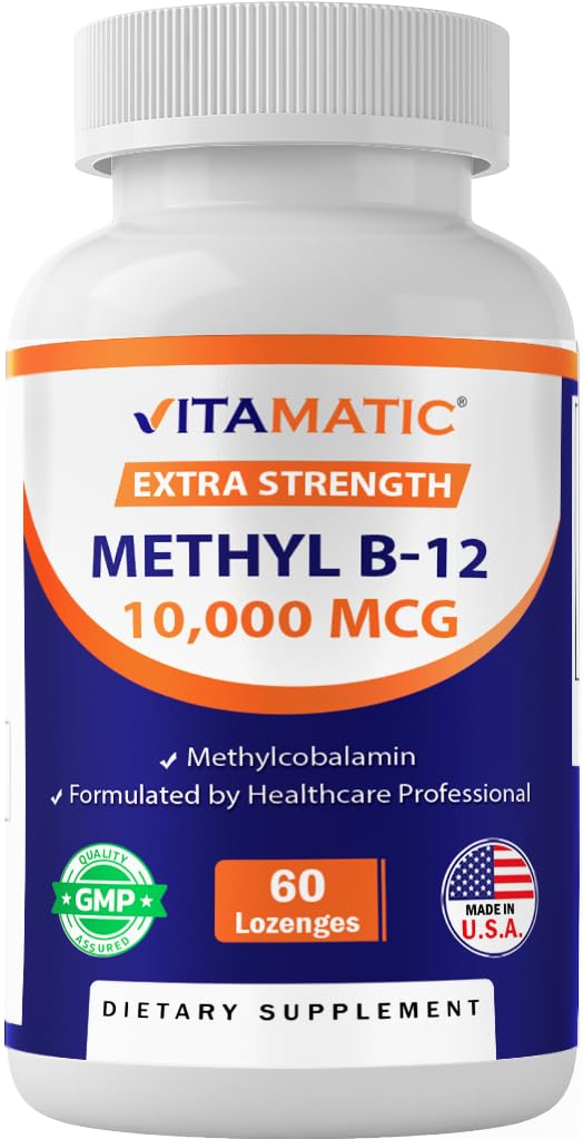 Vitamatic Methyl B12 (Methylcobalamin) 10.000 mcg – 60 Lozenges – Superior Source of Vitamin B12 for Energy & Nerve Health