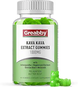 Kava Kava Gummies 1000mg ανά υπηρεσία, υποστήριξη ύπνου, φυσική γεύση λεμονιού, 60 Vegan Gummies, άγχος ανακούφιση και χαλάρωση συμπλήρωμα