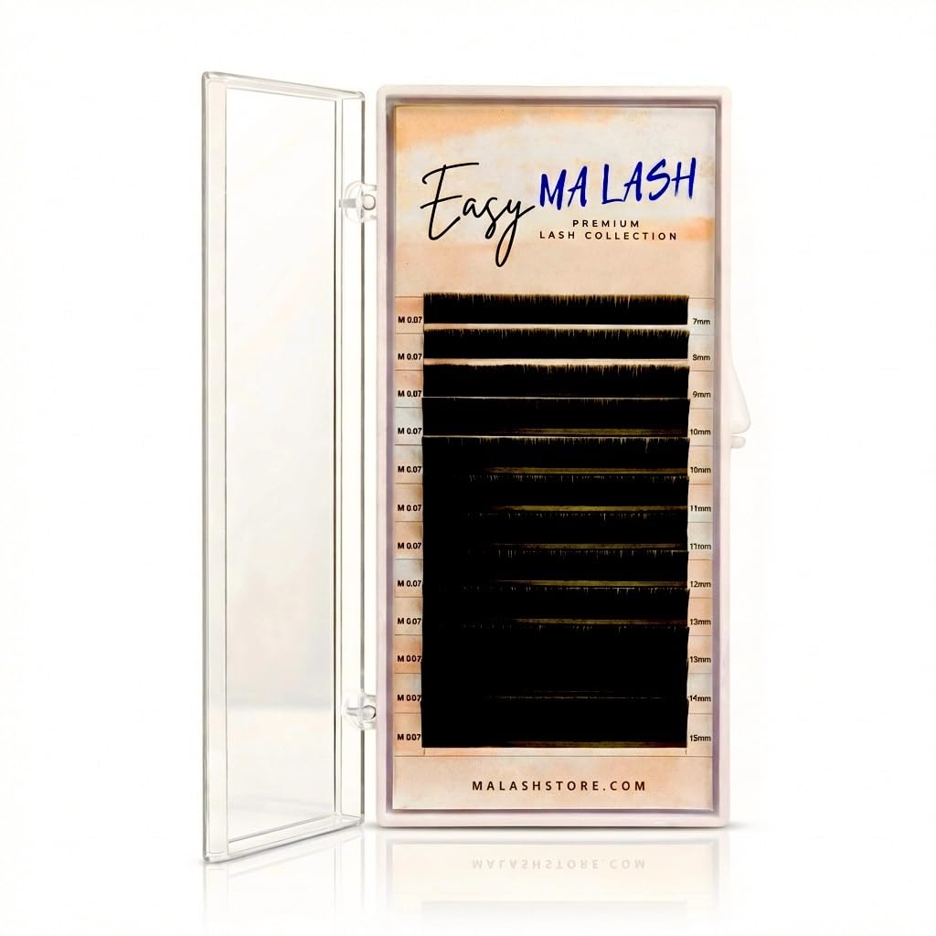 Easy Fan Professional Eyelash Extensions Black D 0.05, 7-15mm Mix - Self-Fanning Rapid Blooming Russian Volume Individual Lashes (D 0.05, 7-15 mm)