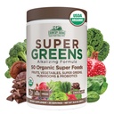 Χώρα Αγροκτήματα Βιολογικά Super Greens Σοκολάτα Γεύση, 50 Βιολογικά Super Foods, USDA Βιολογικό Μείγμα Ποτού, Συσκευασμένο με Ίνες, Φρούτα, Λαχανικά, Μανιτάρια & Προβιοτικά, Υποστήριξη Ενέργειας, 7g Ίνες