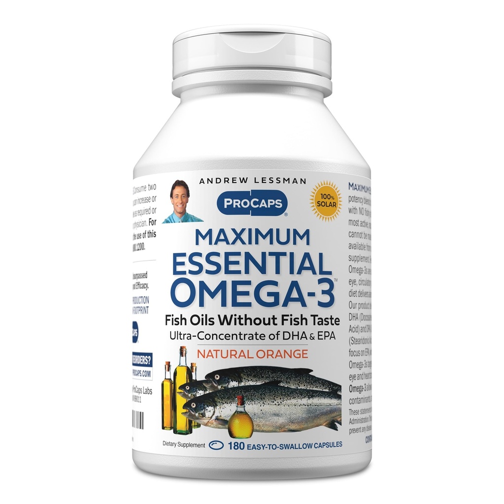 ANDREW LESSMAN Maximum Essential Omega-3 Orange - 180 Softgels - Ultra-Pure, Omega-3 Oils υψηλής ισχύος. Υψηλή DHA, Δεν Στομάχι Αναστατώνεται, Δεν Μόλυνση, Δεν Ερμή. Μικρό εύκολο να καταπιείτε Softgels