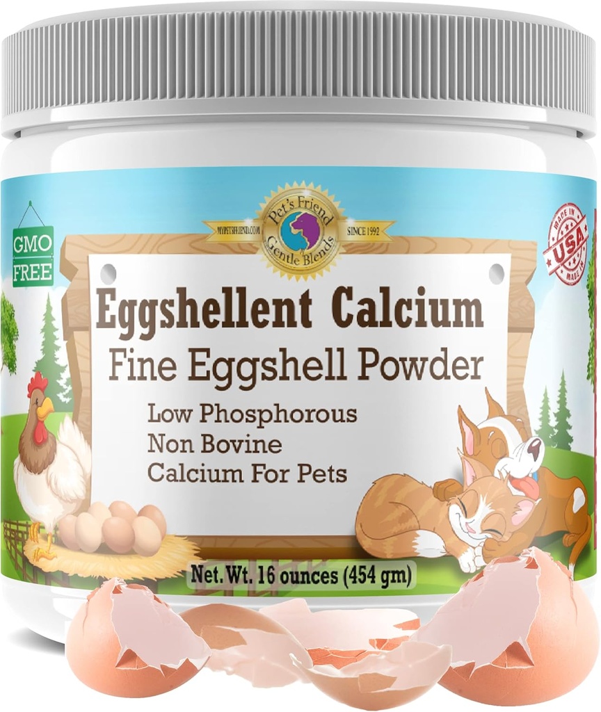 Ασβέστιο για σκύλους και γάτες - Fine Eggshell σκόνη - Ισχυρό Hip & Κοινό συμπλήρωμα για σκύλους και γάτες- Συμπλήρωμα διατροφής - Δεν Πρόσθετα - Pet's Friend Eggshellent Calcium 16oz