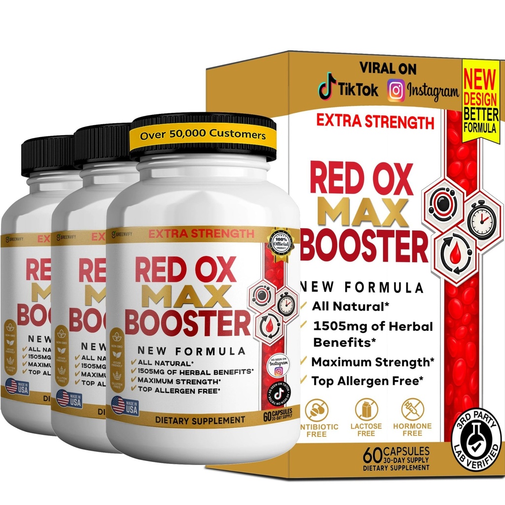 Red Ox Max Booster Dietary Supplement, Organic Maca Root, 60 Capsules (3)