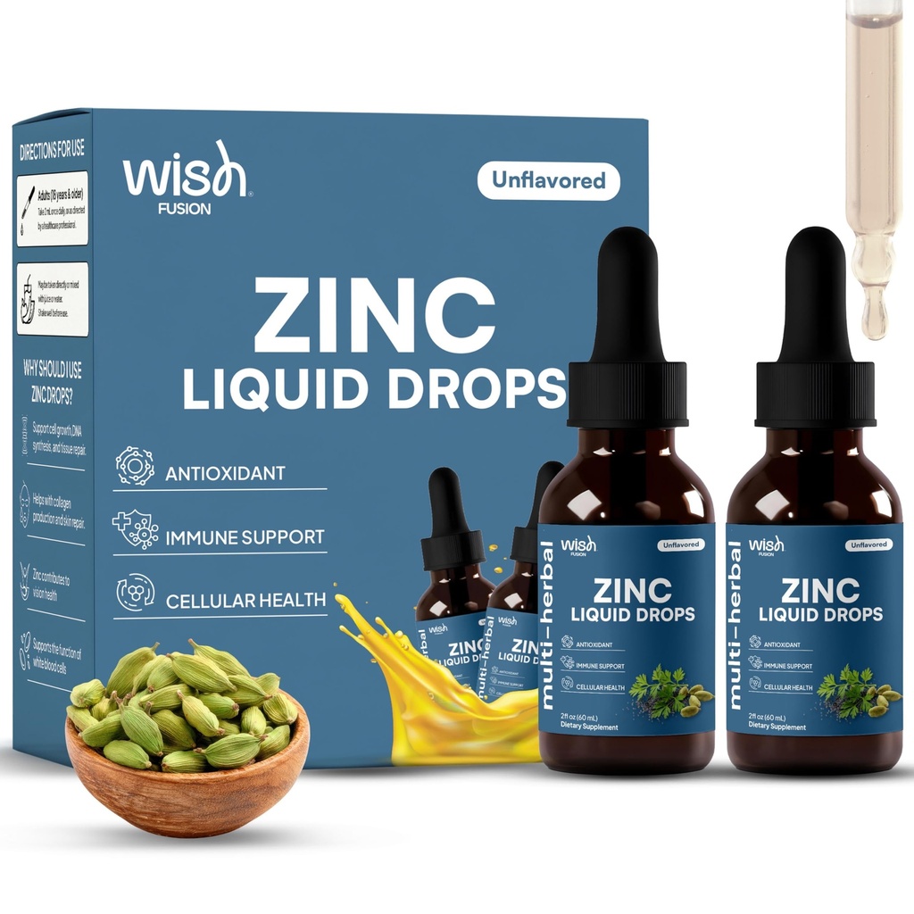 Liquid Zinc Drops 2 Pack Zinc Liquid Drops with Zinc Sulfate, Natural Zinc, Trace Mineral Liquid Vitamin Supplement for Immune & Digestive Support, Zinc Supplements for Women & Men