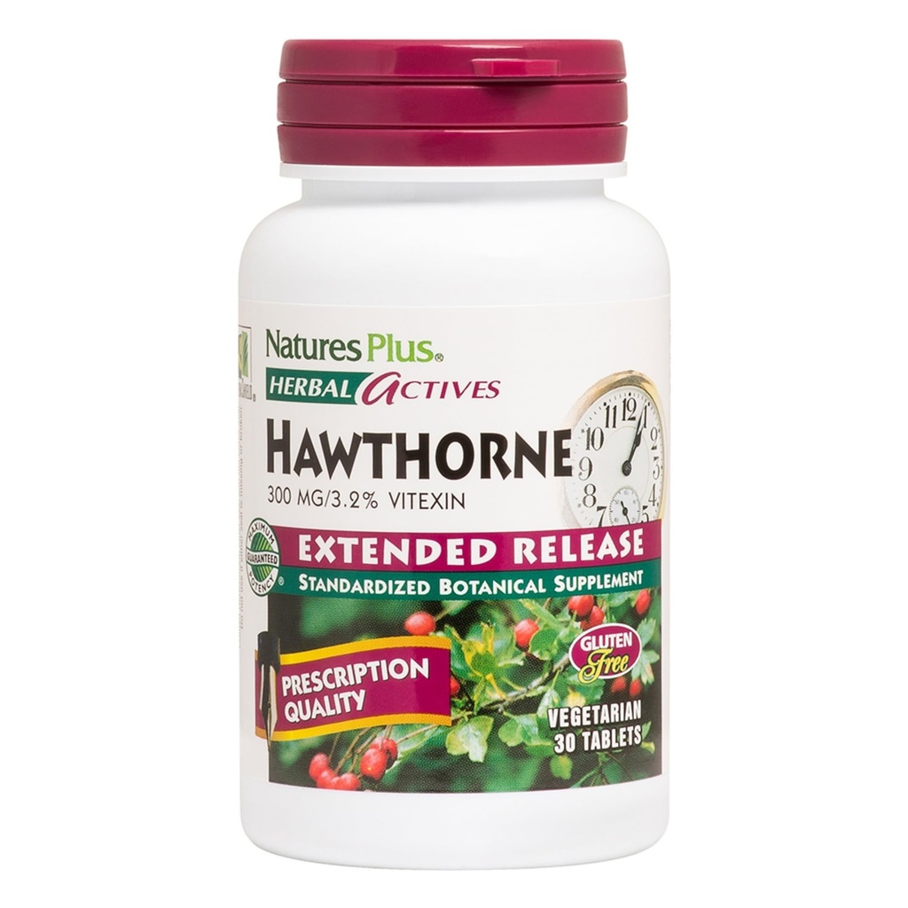 NaturesPlus Herbal Actives Extended Release Hawthorne - 30 Tablets - Vegetarian, Gluten Free - 30 Servings