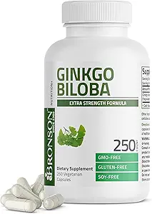 Bronson Ginkgo Biloba επιπλέον δύναμη υποστηρίζει τη λειτουργία του εγκεφάλου και την υποστήριξη μνήμης, 250 κάψουλες χορτοφάγων