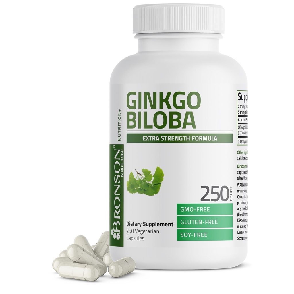 Bronson Ginkgo Biloba Extra Strength Brain & Memory Support 250 Capsules | Vegetarian, Non-GMO, Gluten Free, Soy Free, Memory, Cognitive & Brain Health Support
