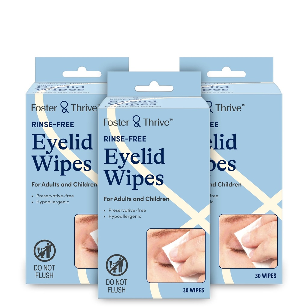 Foster & Thrive Eyelid Cleanser, Hypoallergenic, Rinse-Free & Preservative-Free, Pre-Moistened Eyelid Wipes For Mild To Moderate Conditions, Comfor T & Soothe Irritated Eyelids, 30 Wipes (Pack Of 3)