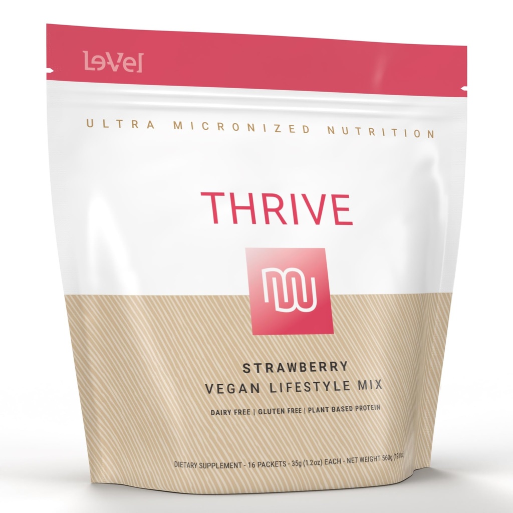 Le-Vel Thrive Vegan Protein Shake | 16 Packets 35g | Gluten-Free, Plant-Based Protein with Probiotics, Fiber & Enzymes | Supports Lean Muscle & Digestive Health (16 Packets (Pack of 1), Strawberry)