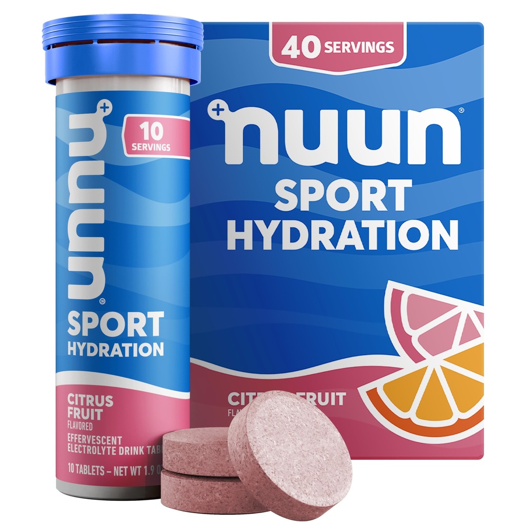 Nuun Sport Ηλεκτρολυτικά Δισκία με Μαγνήσιο, Ασβέστιο, Κάλιο, Χλωριούχο & Νάτριο, Χωρίς Γλουτένη & Vegan, Εσπεριδοειδή Φρούτα, 4 Συσκευασία (40 Μερίδες Σύνολο)