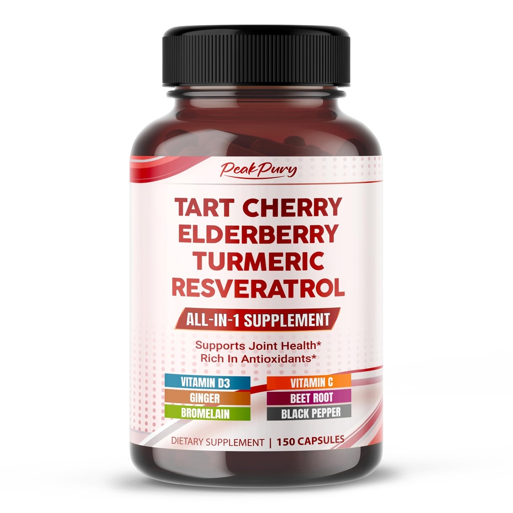 Tart Cherry Elderberry Turmeric Resveratrol - Rich in Antioxidants, Support Joint Health