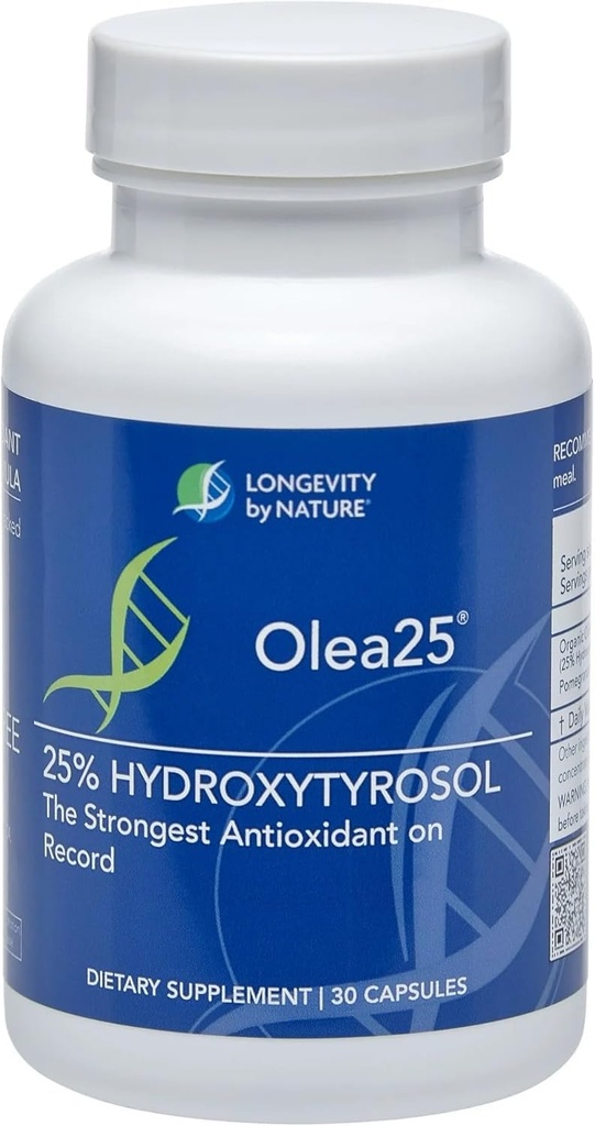 Longevity by Nature Hydroxytyrosol Supplement Olea25 Organic Olive Leaf Extract Capsules, Antioxidants Supplement for Immune Support and Heart Health, 30 Count