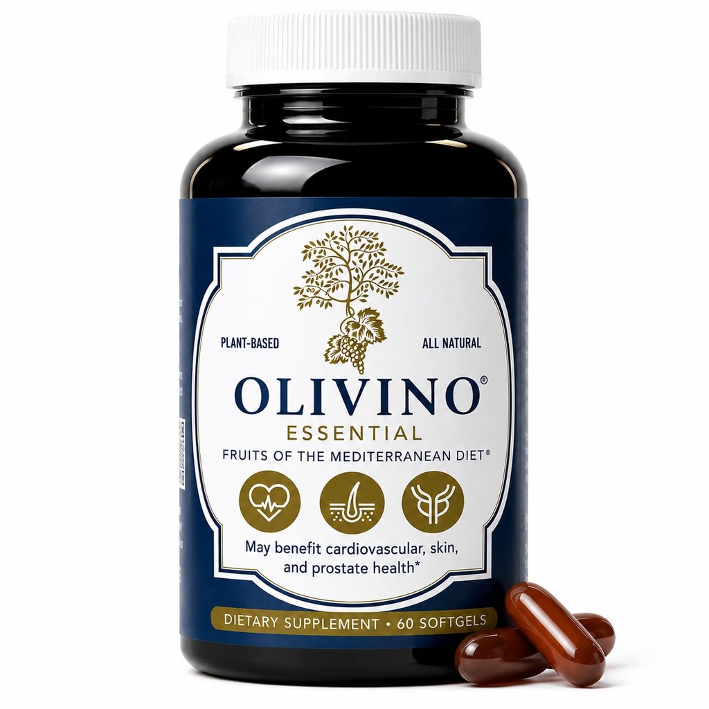Olivino® Essential Dietary Supplement - Three Key Fruits of the Mediterranean Diet® (Olives, Grapes, Tomatoes) – Polyphenol Antioxidant Complex with 4 Proprietary Plant Compounds (60 Day Supply)