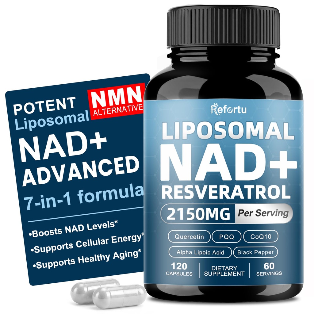 Liposomal NAD Supplement 1500mg, NAD+ with Resveratrol, Quercetin, CoQ10, Alpha Lipoic Acid, PQQ, Support Cellular Energy & Healthy Aging for Women & Men, NMN Alternative, Vegan, 120 Capsules