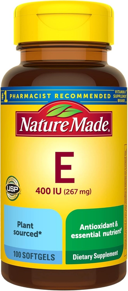 Nature Made Vitamin E 267 mg (400 IU) d-Alpha, Συμπλήρωμα διατροφής για αντιοξειδωτική υποστήριξη, 100 Softgels, 100 Day Supply