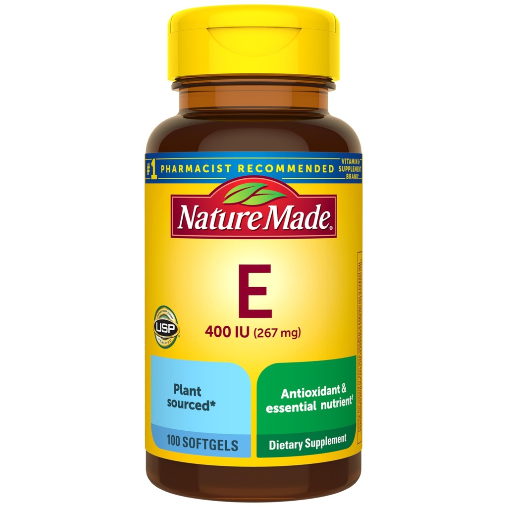 Nature Made Vitamin E 267 mg (400 IU) d-Alpha, Συμπλήρωμα διατροφής για αντιοξειδωτική υποστήριξη, 100 Softgels, 100 Day Supply