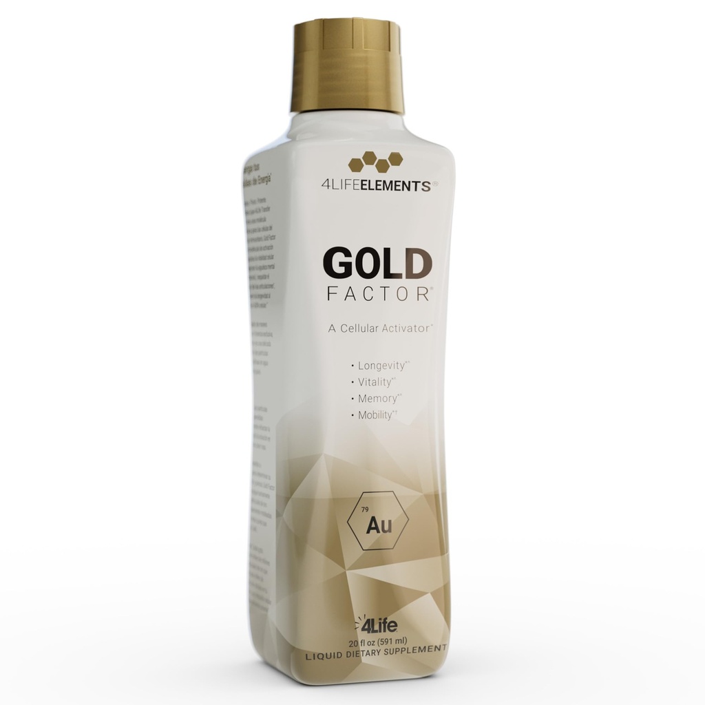 4LifeElements Gold Factor Liquid Daily Wellness Formula, 24 fl oz | Ultra-fine gold particles, Ultra-pure water, Longevity, Memory, Mobility, Daily Cellular Vitality, Easy 1 oz serving