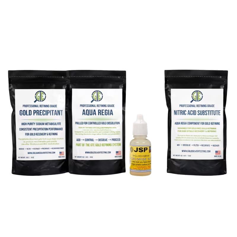Gemtone Aqua Regia Gold Refining Supply Kit | Professional Grade Powders + Stannous Chloride | Resealable Mylar Bags with Instructions for Beginners