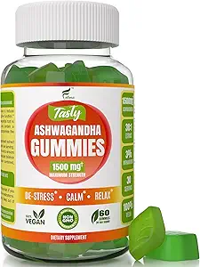 Ashwagandha Gummies Μέγιστη δύναμη 1500mg - Χαλαρώστε, Ανυψώστε την ενέργεια Chew - Υποστήριξη ύπνου, ανοσοποιητική υγεία, ήρεμη διάθεση, Περιέχει Withanolides, Vegan, Plant Based, Μη-GMO, Χωρίς γλουτένη