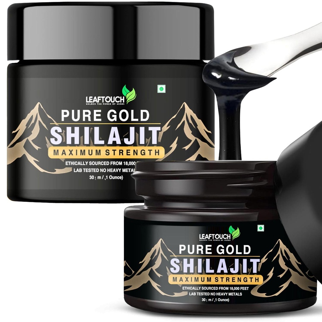 LEAFTOUCH Pure Gold Shilajit Resin, Best shilajit Resin for Men, Organic and High Potency, 85+ Trace Minerals & Rich in Fulvic Acid, Shilajit for Men & Women | 30gm (1.06 Oz)