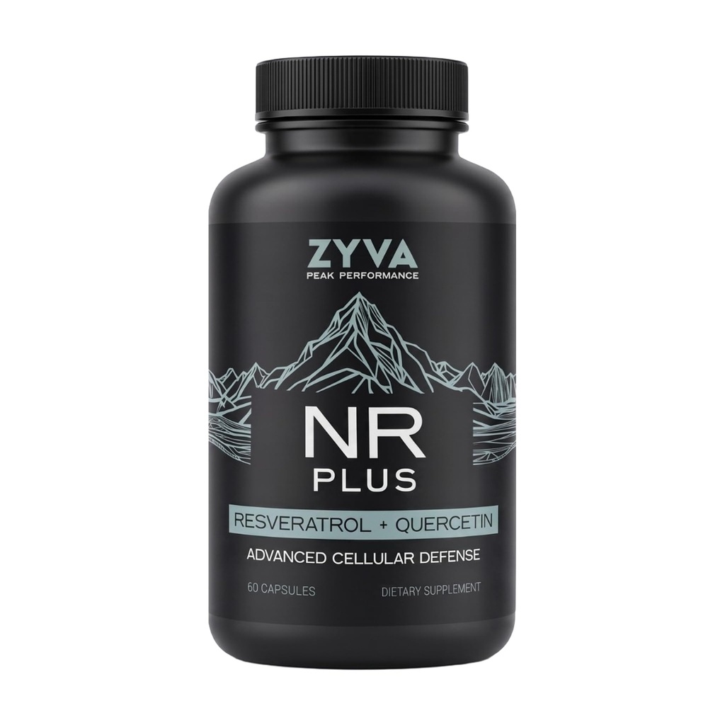 ZYVA NR Plus – Nicotinamide Riboside 500mg + Trans-Resveratrol 250mg + Quercetin Phytosome 250mg – Supports NAD+ Production & Sirtuin Activity – Cellular Defense – 60 Vegan Capsules – Healthy Aging