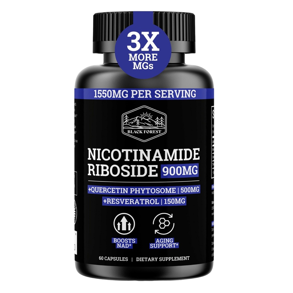 Black Forest NAD Nicotinamide Riboside 900 mg (Liposomal Nicotinamide Riboside 900mg Resveratrol, Quercetin 500mg & 150mg of NAD Resveratrol Supplement) 1550 MGS NR Supplement 900mg NAD+