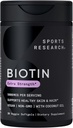Sports Research® Biotin 5.000mcg με Βιολογικό Λάδι Καρύδας - Βιοτίνη (Vitamin B7) για Υγιή Δέρμα και Υποστήριξη μαλλιών* - για γυναίκες και άνδρες - Vegan, μη-GMO, Γλουτένη & χωρίς σόγια - 30 Veggie Softgels