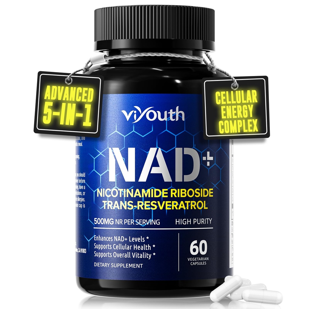 NAD+ Supplement with Nicotinamide Riboside 500mg & Trans-Resveratrol – NR Supplement for Cellular Energy & Healthy Aging Support for Men & Women