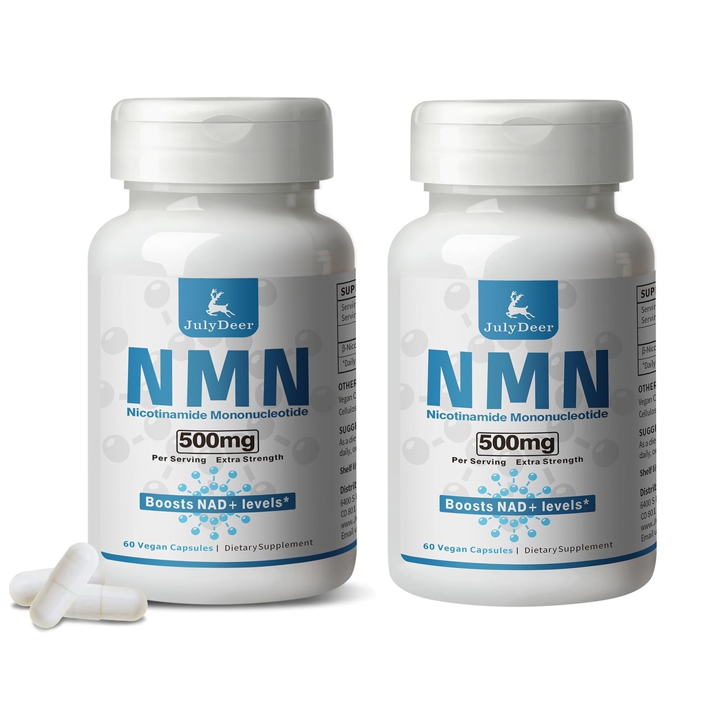 JulyDeer NMN 500mg Per Serving | 60 Veggie Capsules – 30 Servings | Easily Absorbed Nicotinamide Mononucleotide Form | NAD+ Boosts, Precursor & NR Supplement Alternative | Non-GMO, Vegan, Women & Men
