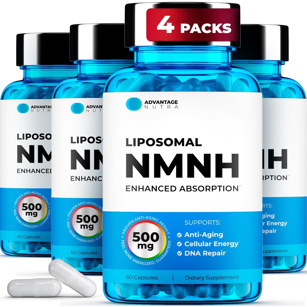 Liposomal NMNH (Dihydronicotinamide Mononucleotide) 500mg - NR Supplement Alternative - Anti Aging NAD Supplement to Boost NAD Plus Levels, Energy, Focus - High Purity 60 capsules (4 packs)