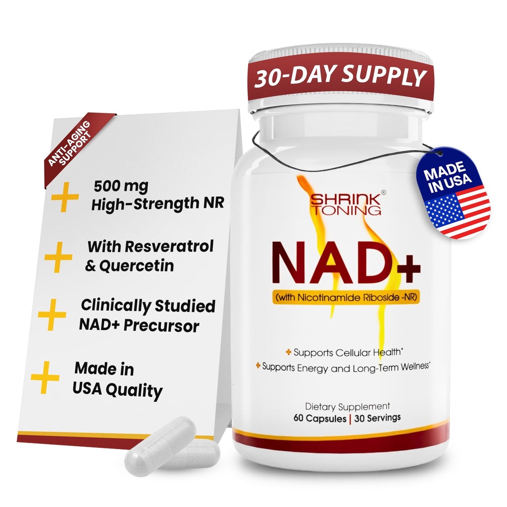 shrink Toning NAD+ Supplement with NR | Cellular Energy & Wellness Support | 60 Capsules | Nicotinamide Riboside