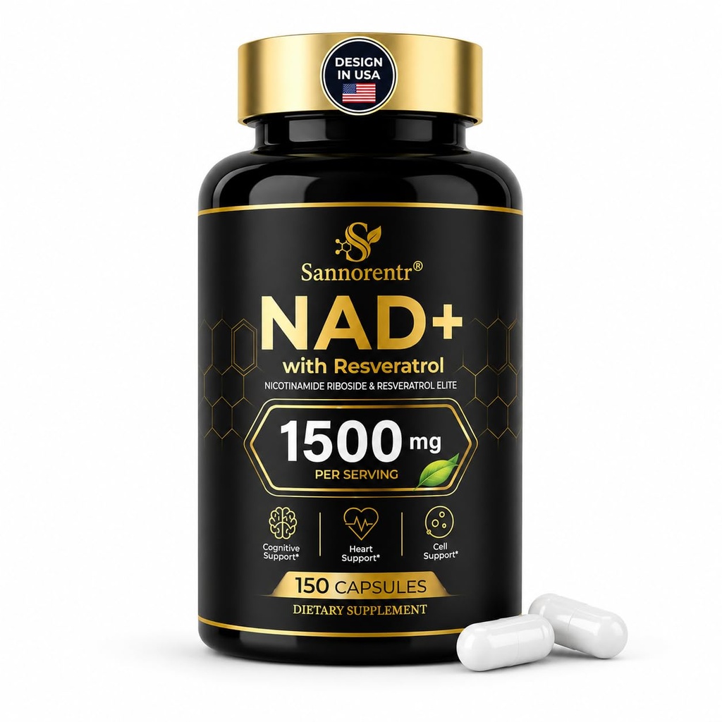 NAD Supplement 1500Mg, NAD+ Resveratrol Supplement Support Cellular Health for Women and Men, Energy & Healthy Aging, Non-GMO - 150 Count