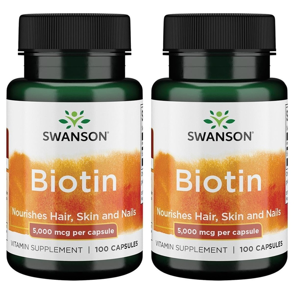 Swanson Biotin 5,000 mcg 100 Caps (2 Pack)