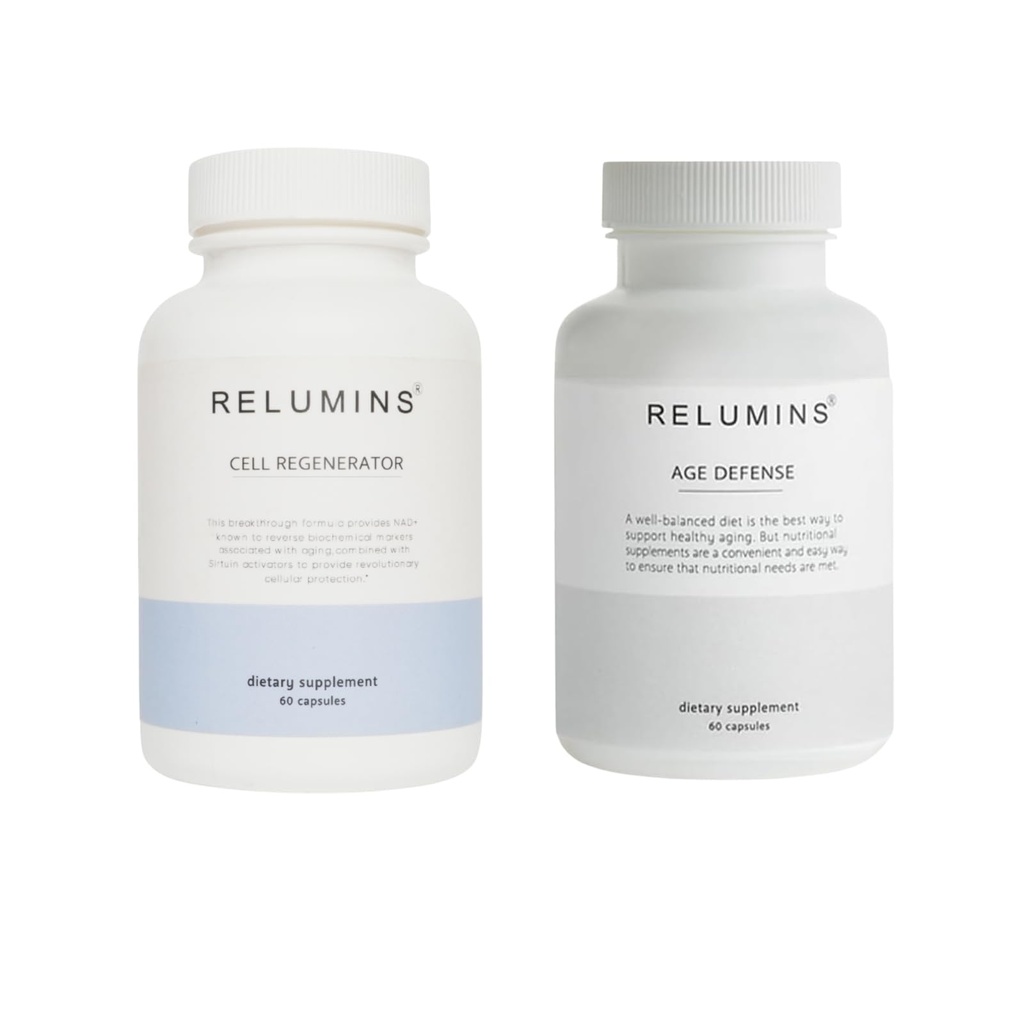 Relumins Cellular Renewal Duo – Advanced Cell Regenerator + Age Defense Complex – NAD+ & Energy Support with Resveratrol, CoQ10 & Glutathione – Two-Step Daily Wellness System