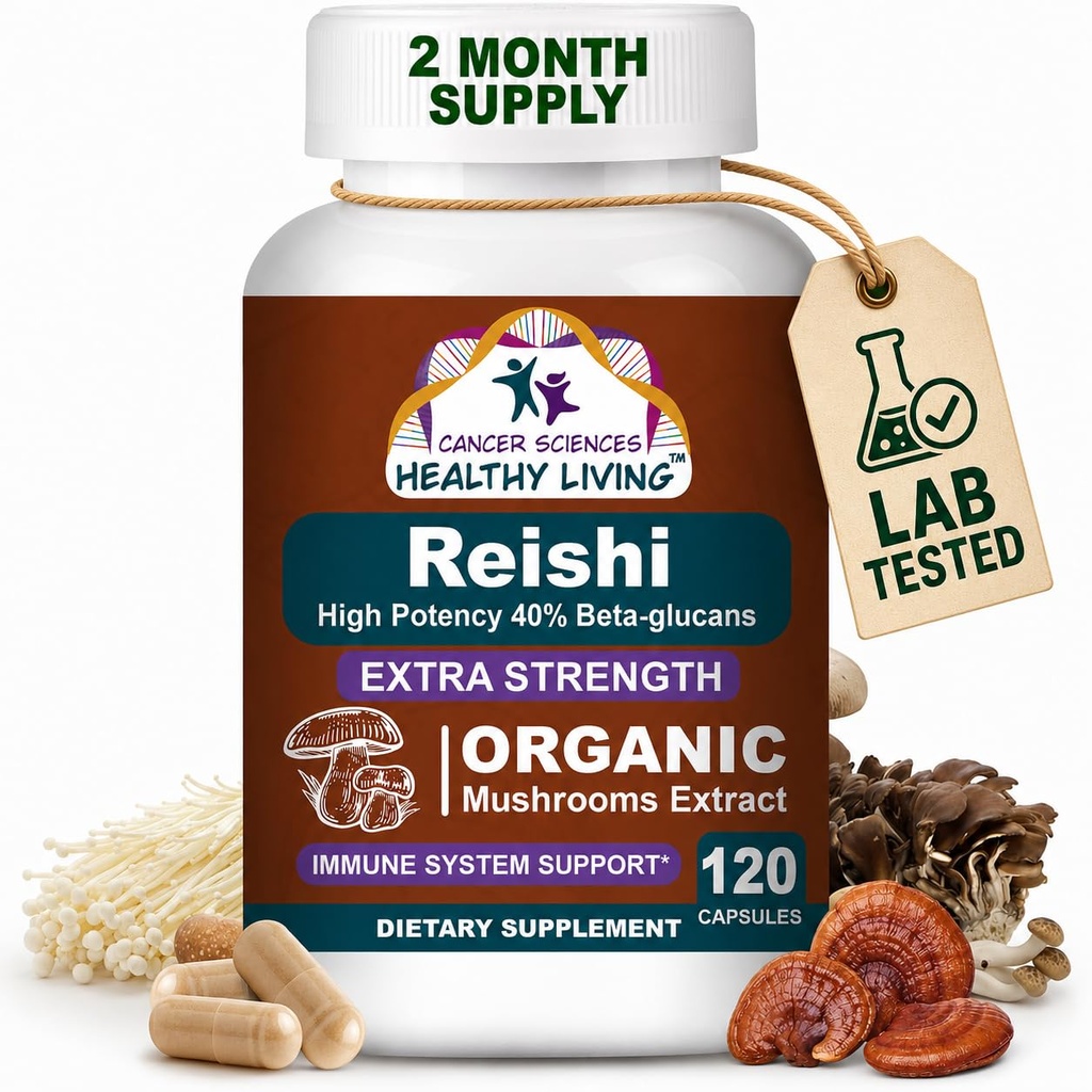 CANCER ΕΠΙΣΤΗΜΟΝΕΣ Reishi Wellness Mushroom Supplement Capsules, USDA Certified Organic Mushrooms Extract, Extra Strength 1.500 mg, High Potency 40% Beta-Glucans, Immune Support, Anti-aging, 120 Κάψουλες