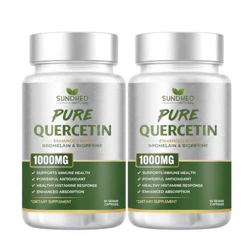 Pure Quercetin with Bromelain and Bioperine - Antioxidant Support, Extra Strong Formula with 1000mg, 1-Month Supply (Pack of 2)